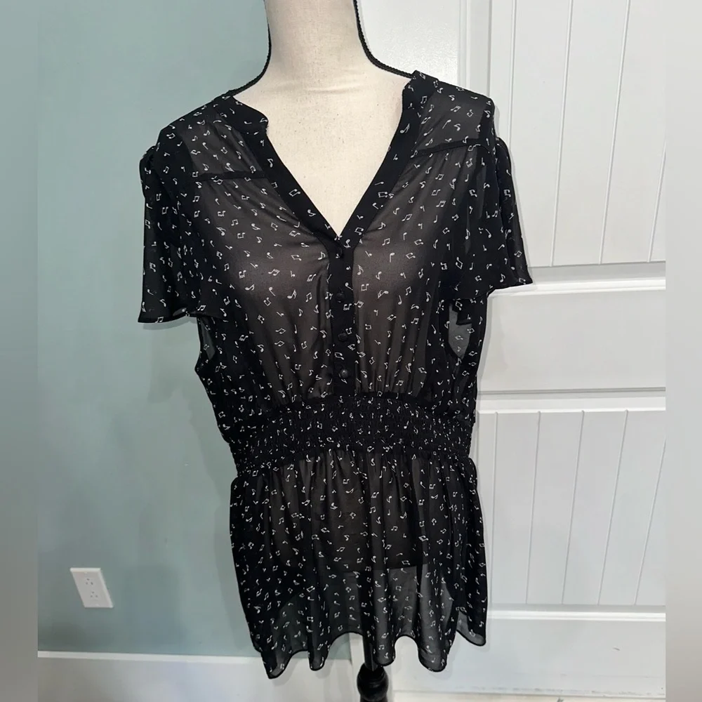 Torrid Plus Size Black Sheer music note printed top size 3X